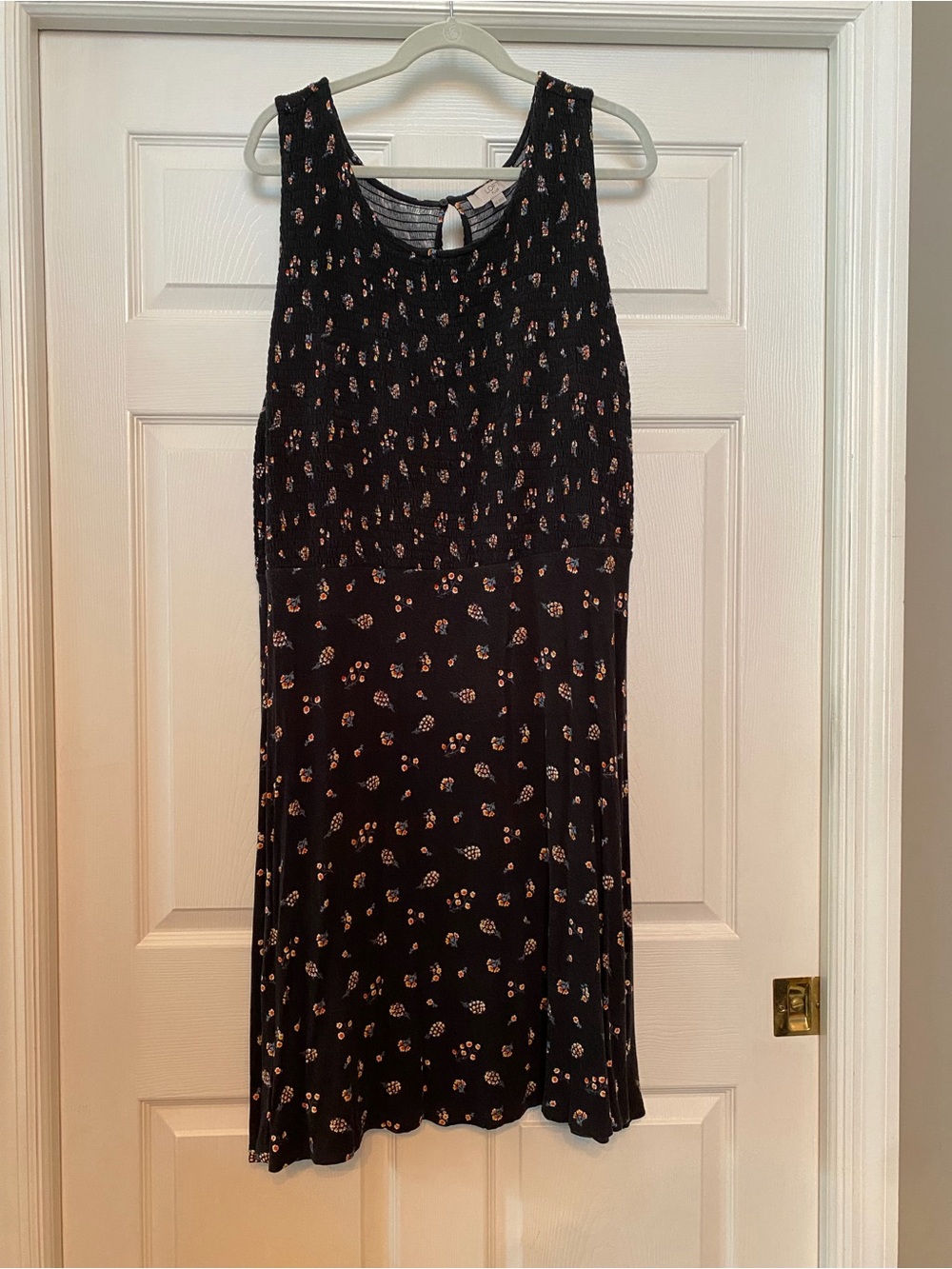 LOFT Black Floral Sleeveless Midi Dress with Pink & Cream Accents